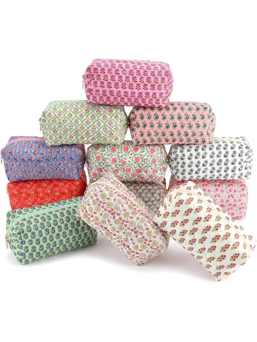 12 Pack Floral Quilted Makeup Bags | Cosmetic Pouches & Toiletry Organizers